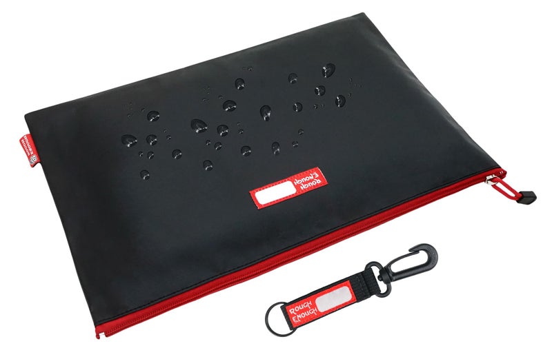 RE ROUGH ENOUGH Rough Enough Important Document Storage Plastic File Folder Organizer Bag with Zipper 16 x 11 Inches Black Tarpaulin Water Repellent for Travel Office - Image 1